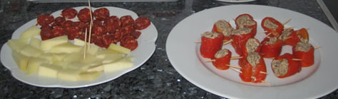 chorizo, manchego cheese and paprika with nuts tapas